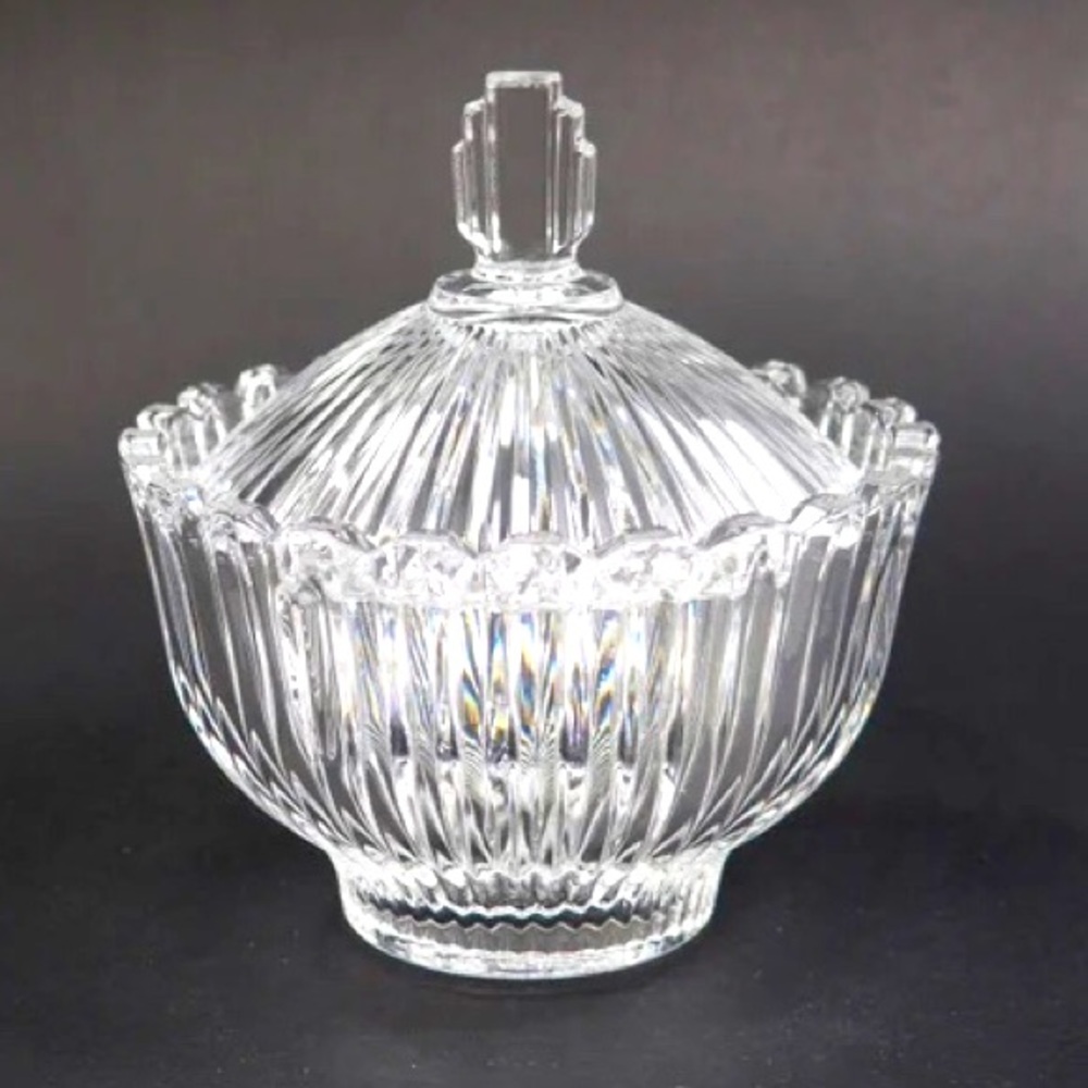 Vintage Art Deco style Crystal Candy Dish with Lid